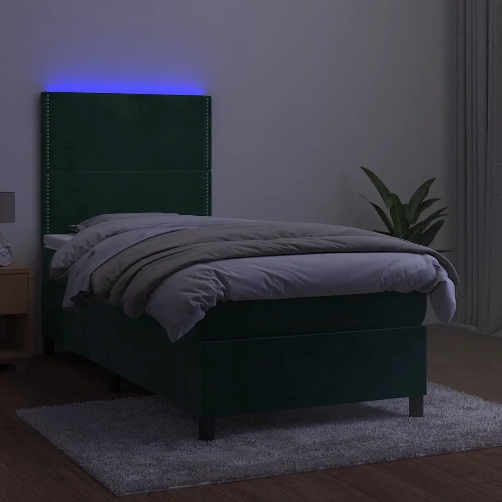 Letto a Molle con Materasso e LED Verde Scuro 100x200cm Velluto 3136050