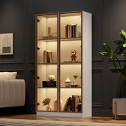 Vetrina in vetro con LED, armadio alto bianco con ante doppie e ripiani regolabili, 80x40x160 cm