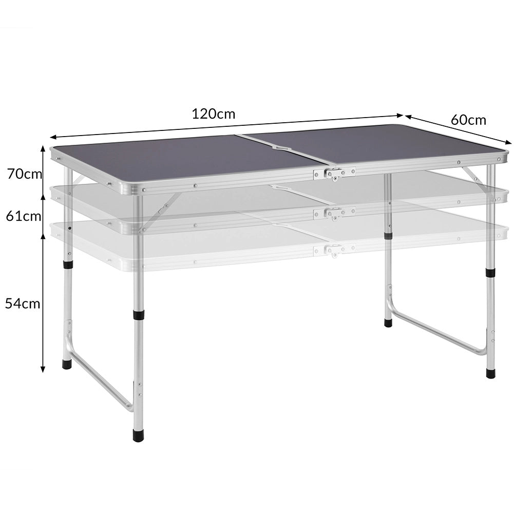 Tavolo Campeggio Picnic Altezza Regolabile Pieghevole Grigio 120x60x70/61/54H cm