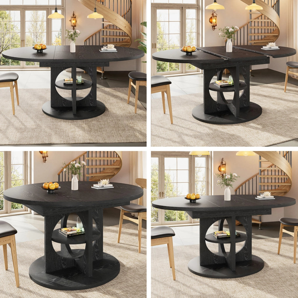 TAVOLO Allungabile 110-150 cm MDF Nero con ripiano integrato