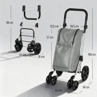 Carrello della Spesa Pieghevole da 46 L 3 in 1 con 6 Ruote, Borsa Termica e Manico Regolabile 44x58x100 cm Grigio