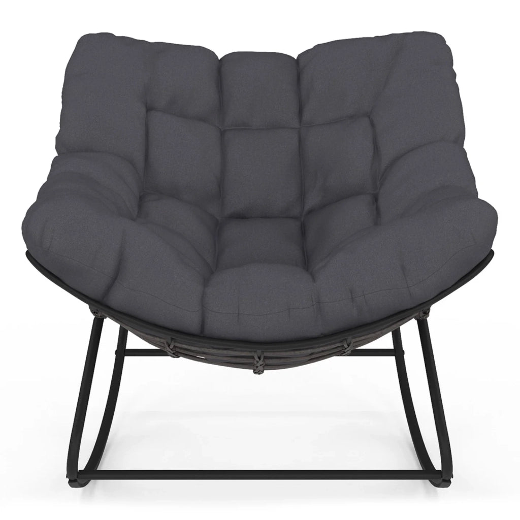 IDMarket - LOA poltrona a dondolo effetto rattan grigio con cuscino grigio