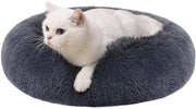 Cuscino per Gatto con Fondo Rimosso e Foderato in Plush Lungo, 50 cm di Diametro, Grigio Scuro - PGW037G02