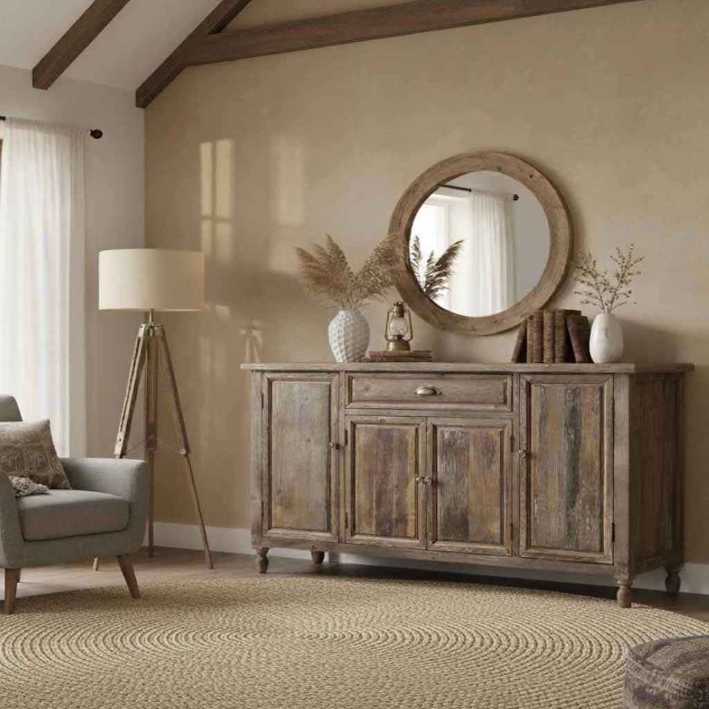 Credenza in legno con 4 ante e 1 cassetto 150x40x84