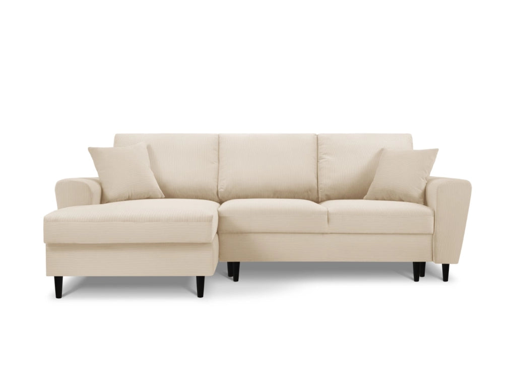 Cosmopolitan Design - Divano convertibile angolare sinistro con contenitore "Kyoto" 4 posti in velluto a coste beige 