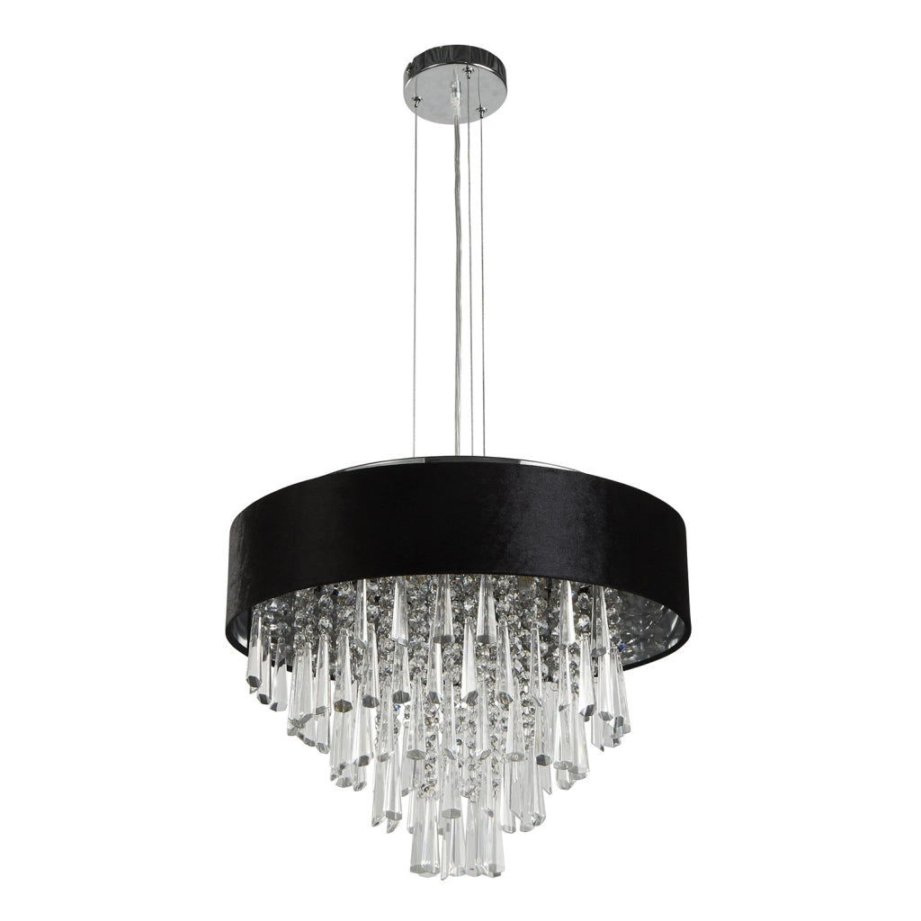Glamour 5Lt Pendente/Semi-Flush- Velluto nero e cristallo trasparente