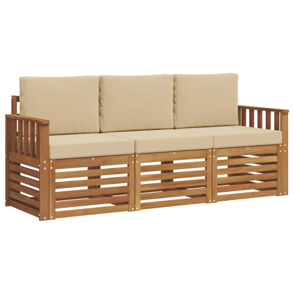 Set divani 3 pcs Naturale e Beige Legno di Acacia Massello 3374283