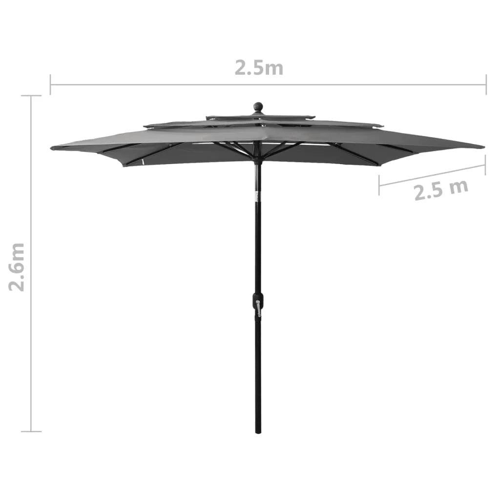 Ombrellone a tre livelli con palo in alluminio 2,5 x 2,5 m antracite 02_0008739