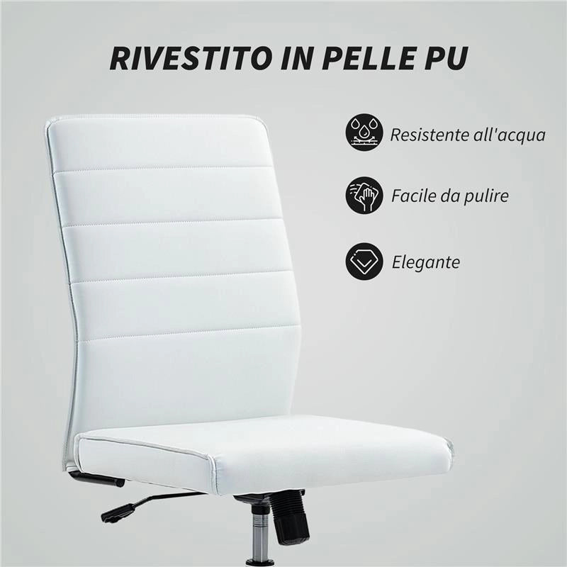 SEDIA DA UFFICIO ERGONOMICA E REGOLABILE CON SCHIENALE RICURVO, IN PELLE PU E ACCIAIO, 58X53X97-107 CM, BIANCO