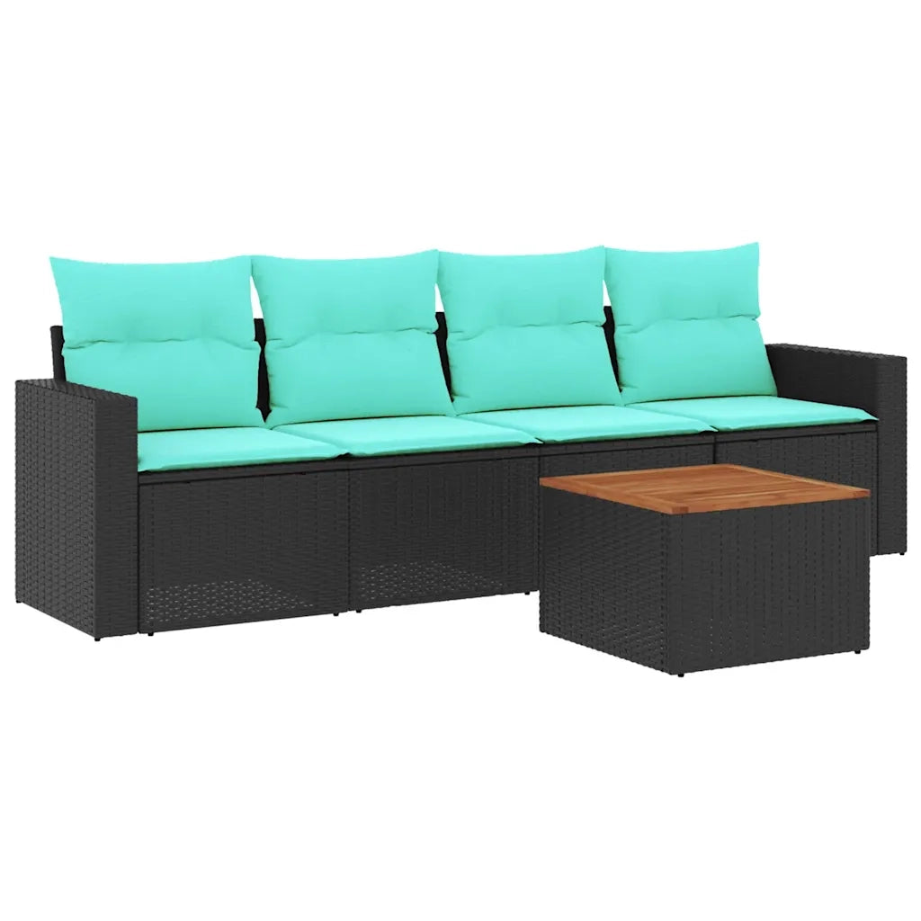 Set Divani da Giardino 5 pz con Cuscini Nero in Polyrattan