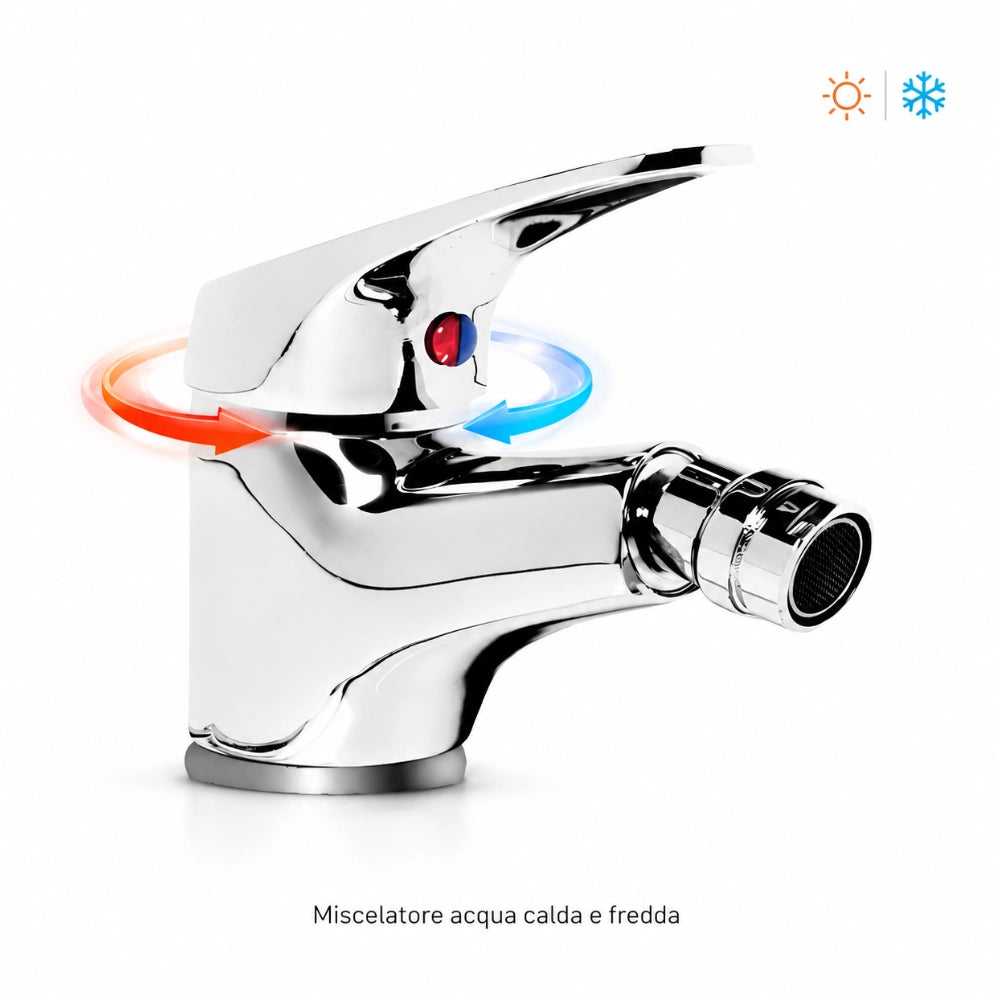Fortunato rubinetto miscelatore bidet in ottone cromato con piletta