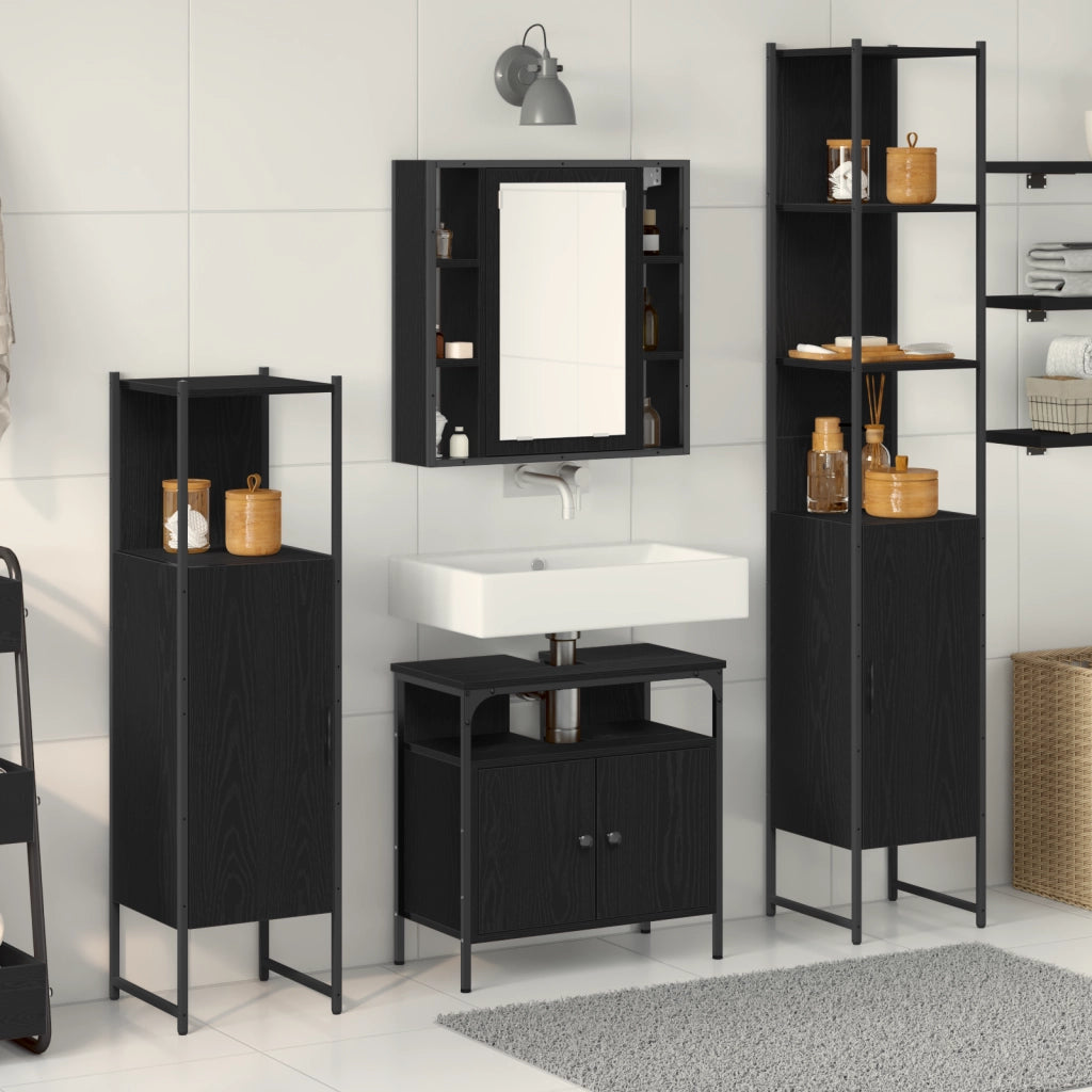 Set di Mobili da Bagno in 4 Pezzi in Legno Ingegnerizzato Nero Rovere