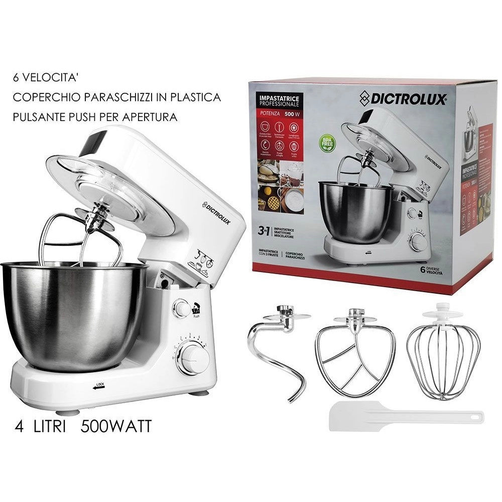 Trade Shop - Impastatrice Professionale 4lt 500w 6 Velocità Da Cucina Per Impastare Montare Miscelare -