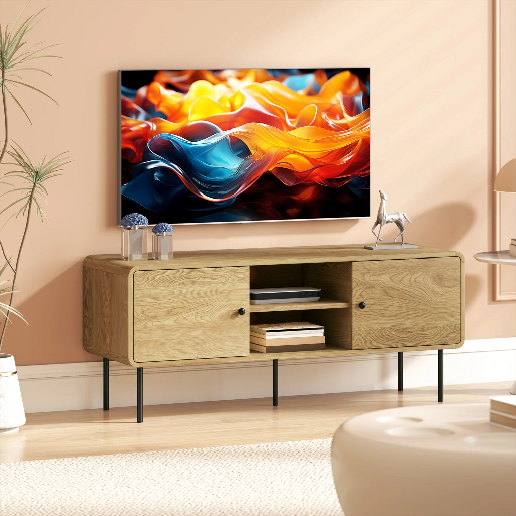Mobile TV per televisori fino a 55 pollici ¨C zephmum ¨C 2 ante, struttura in acciaio, 120x40x50 cm, rovere