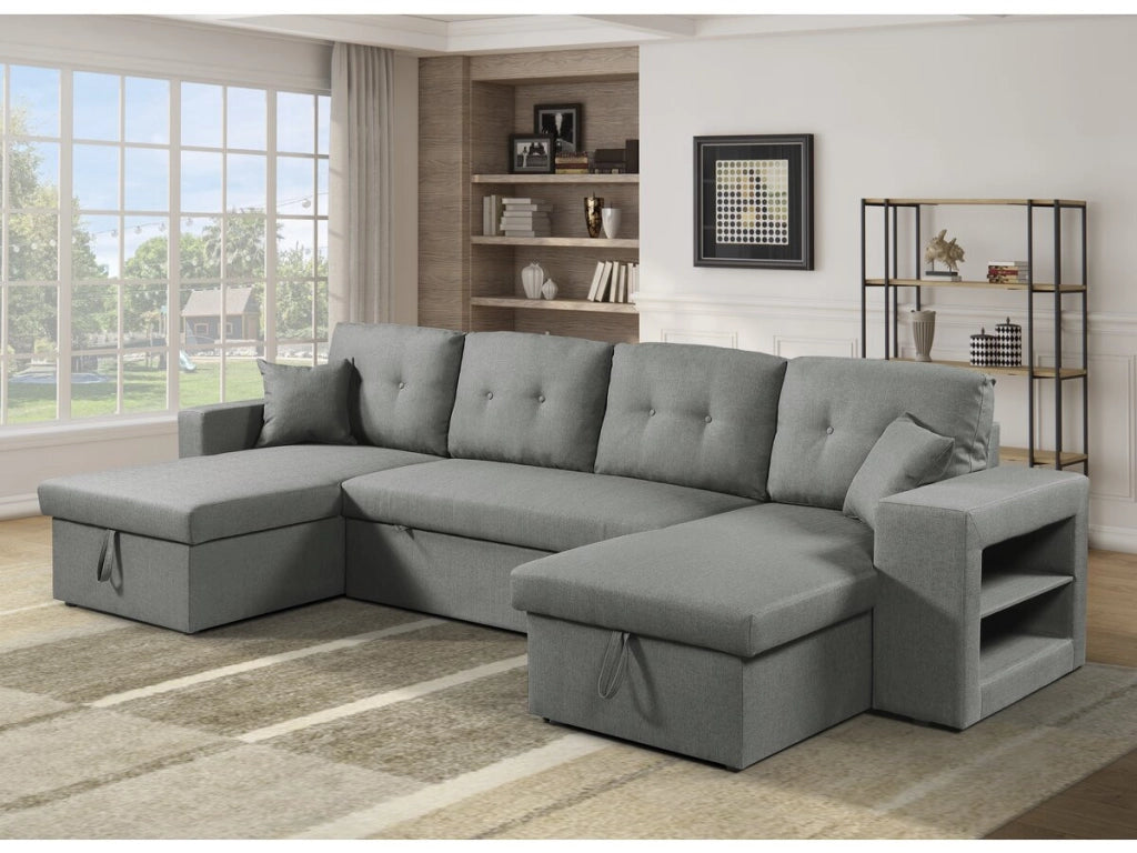 Divano letto angolare panoramico "Axel" in tessuto - 4 posti - Grigio