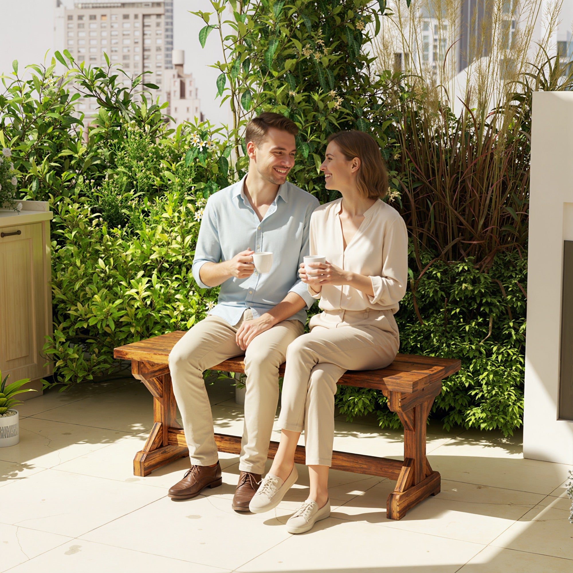 Panca da Giardino 2 Posti 114x40x46 cm Senza Schienale in Stile Rustico in Legno di Abete