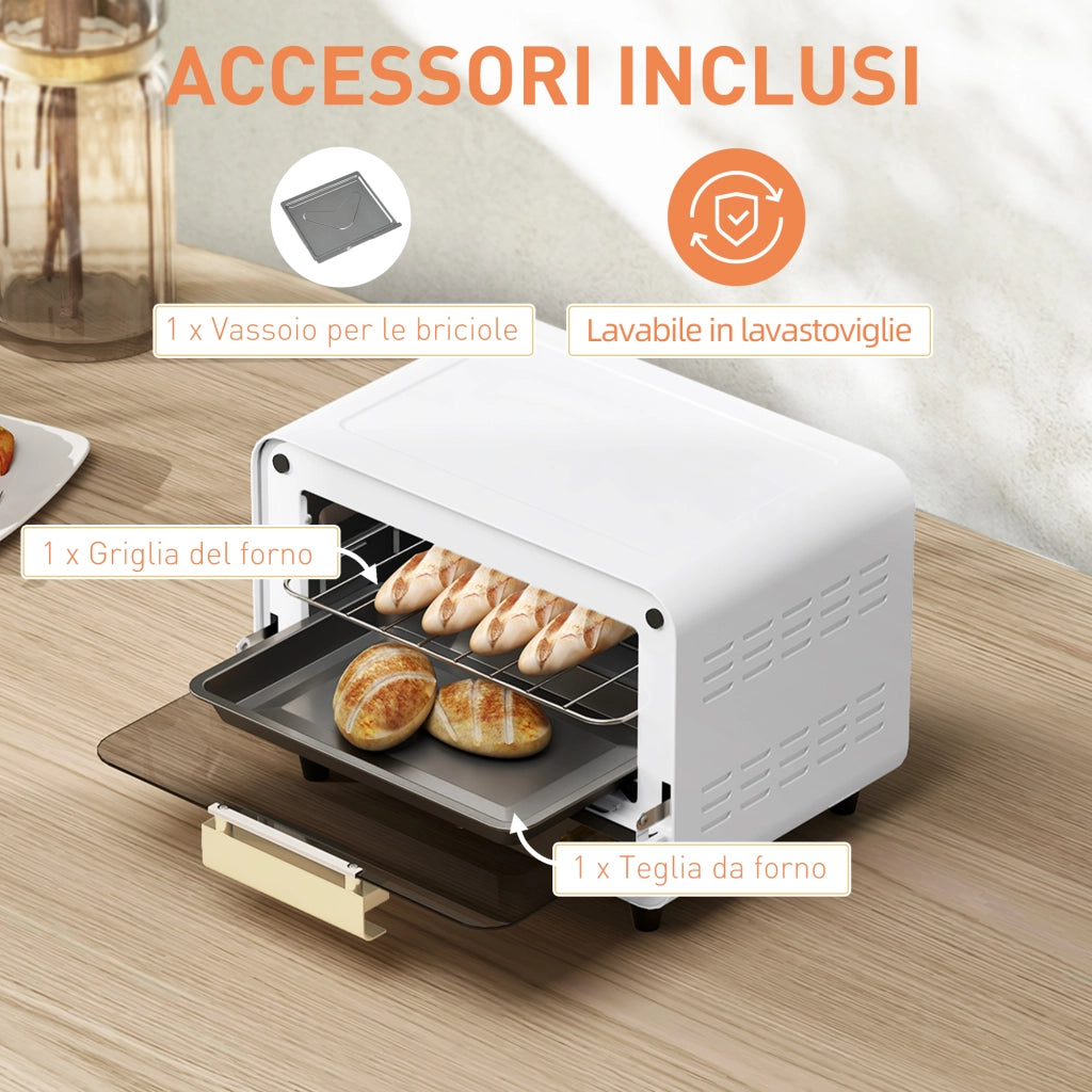 Fornetto Elettrico con Timer e Temperatura Regolabile ¨C zephmum ¨C Bianco e Oro, Acciaio e Plastica, 31.5x27.7x22.7 cm
