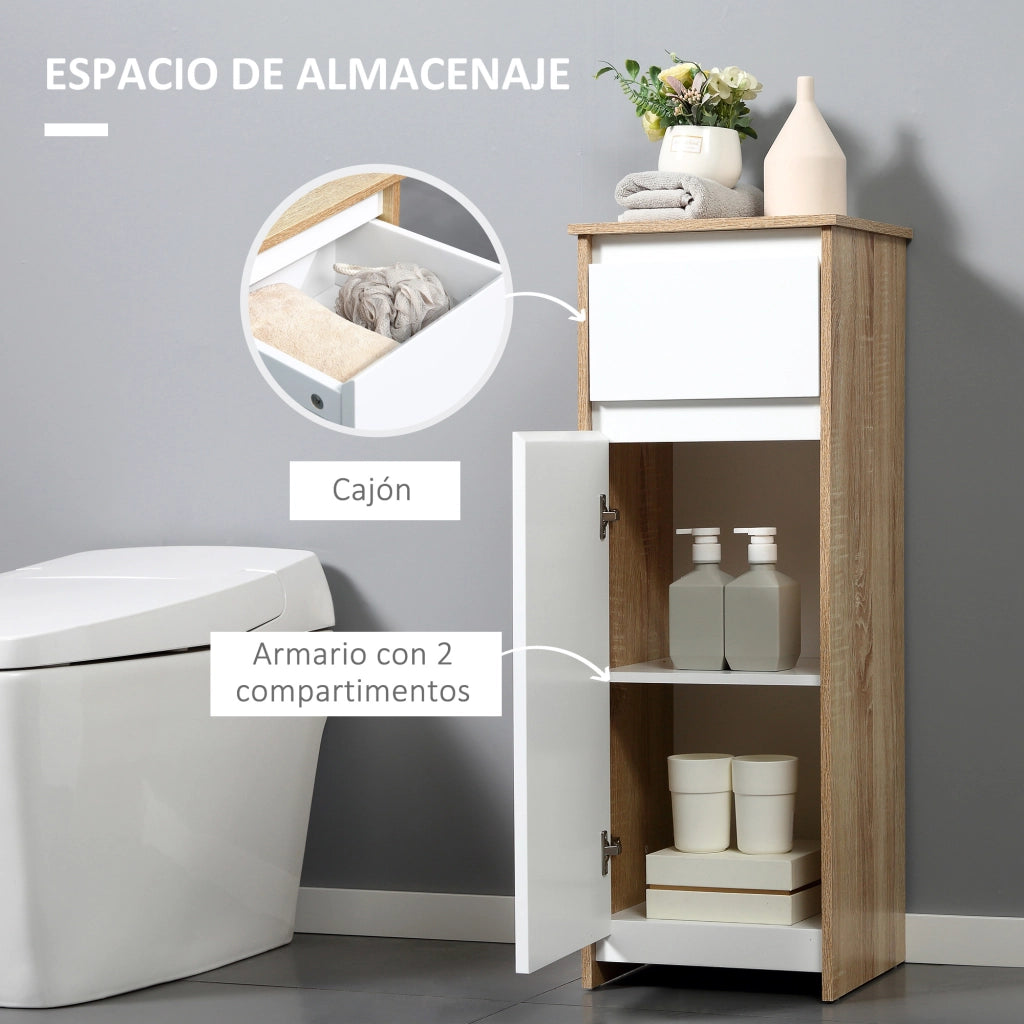 Mobile Bagno Salvaspazio ¨C Xylo ¨C Bianco e Legno Naturale 32,6x30x90 cm