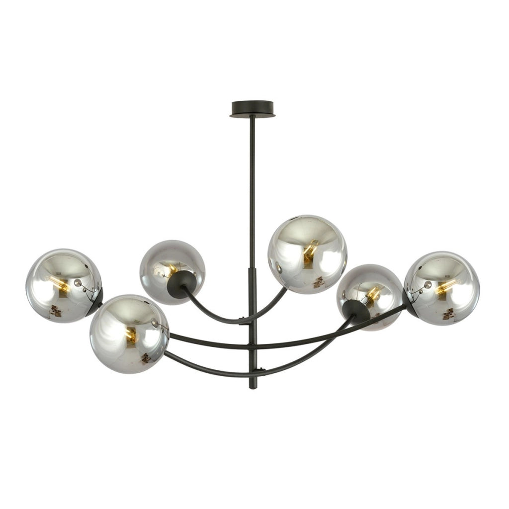 Lampada a sospensione Hunter con struttura in acciaio nero e diffusori in vetro