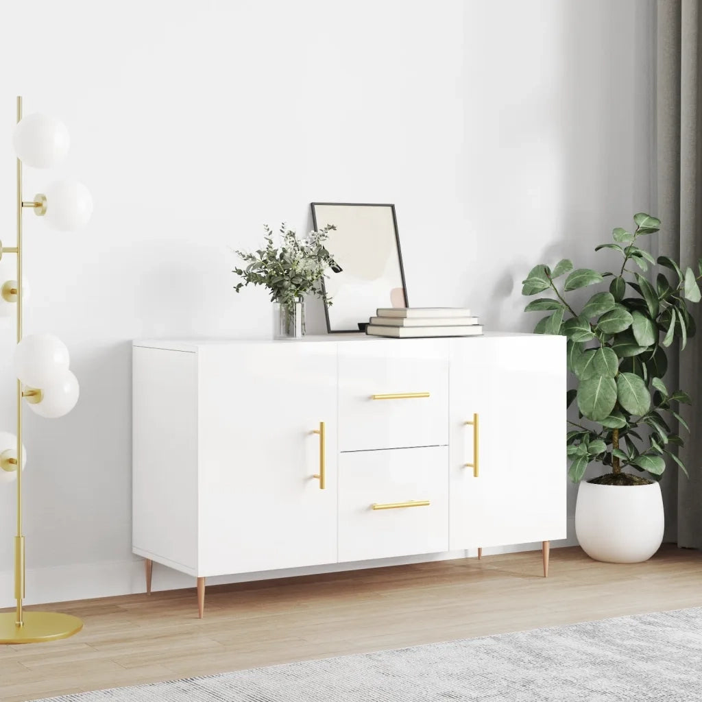 Credenza | Madia | Buffet da pranzo | Armadio da pranzo Bianco Lucido 100x36x60 cm in Legno Multistrato