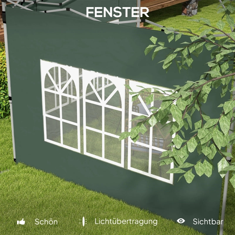 Set di 2 pannelli laterali per gazebo 3x3/3x4 m, parete laterale con finestra, impermeabile, verde