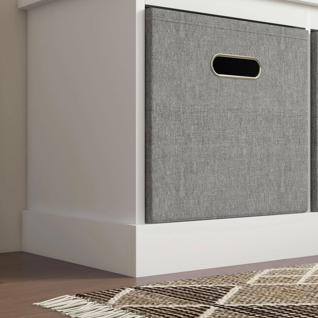 Panca Scarpiera 105x35x47 cm 3 Ceste e Seduta Imbottita in Legno Bianco e Grigio