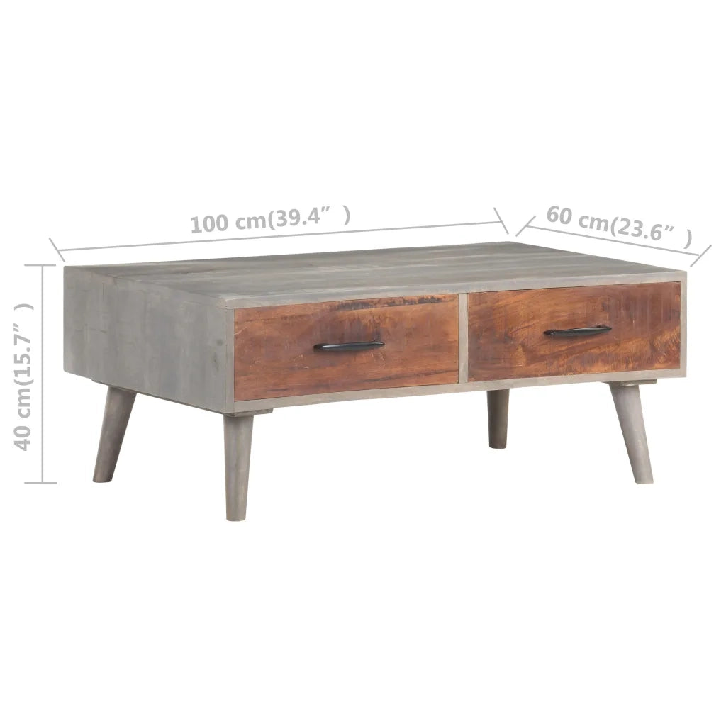 Tavolino Grigio 100x60x40 cm Legno Massello di Mango Grezzo 321808