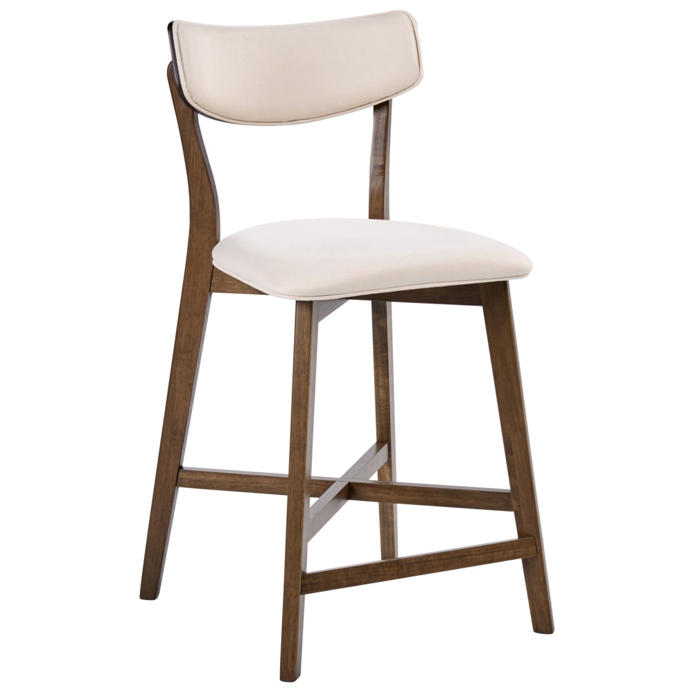Set di 2 sedie da bar con struttura in legno di gomma marrone e bianco sporco seduta in tessuto senza braccioli design retrò