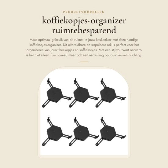Organizzatore per tazze da caffè - Espandibile - Stivabile - Risparmia spazio - 6 pezzi - Plastica - Cassetta per bicchieri