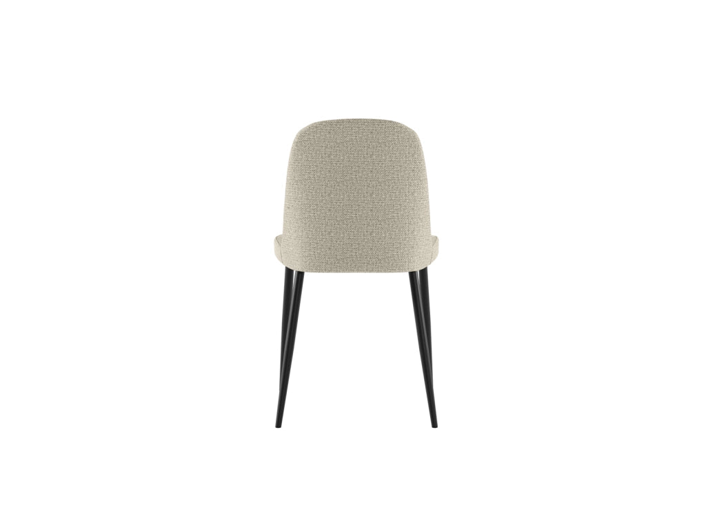 Sedia da pranzo Tamara con struttura in polipropilene e rivestimento in tessuto beige, gambe in metallo nero - Design contemporaneo