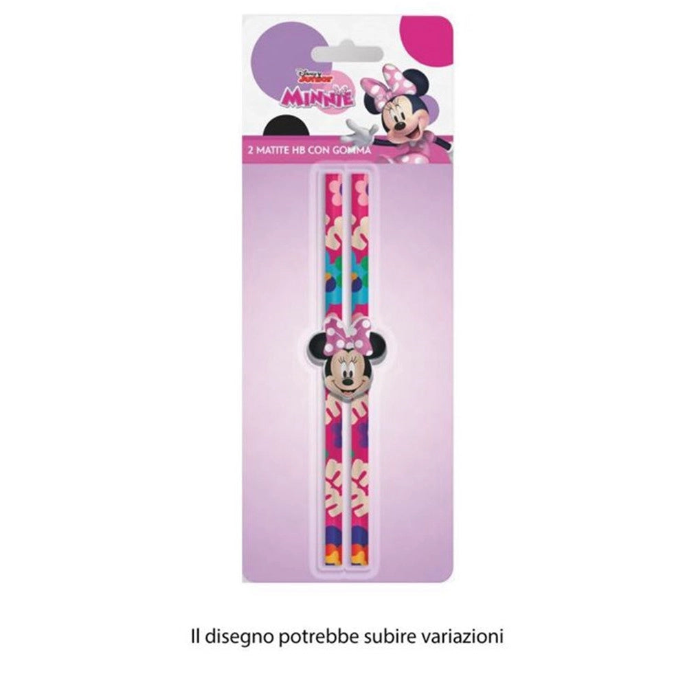 Trade Shop - Set 2 Pz Matite Con Gomma Faccia Grafica Minnie Cancelleria Scuola Bambine 960672 -