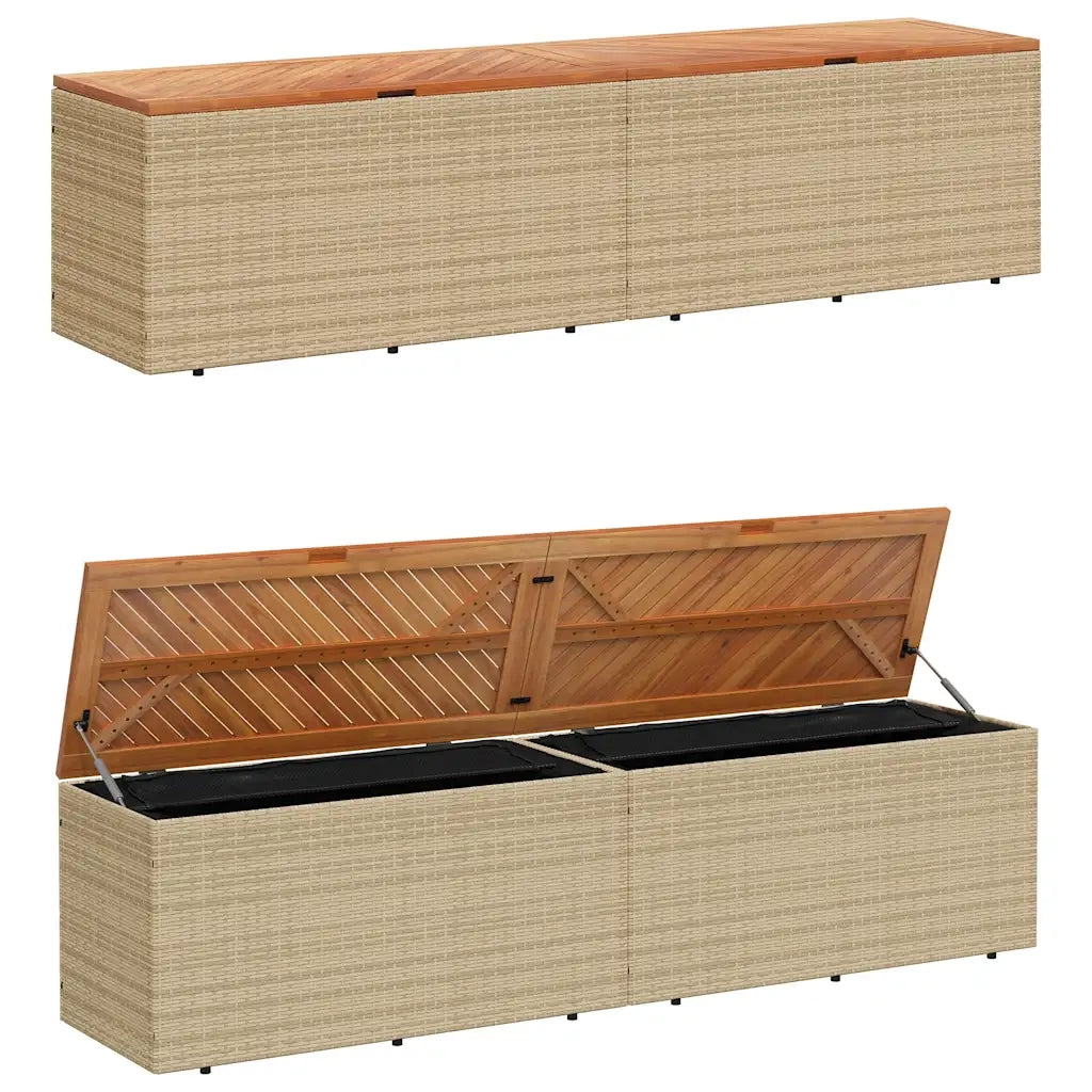 Contenitore da Giardino Beige 220x50x54 cm Polyrattan e Acacia 365960