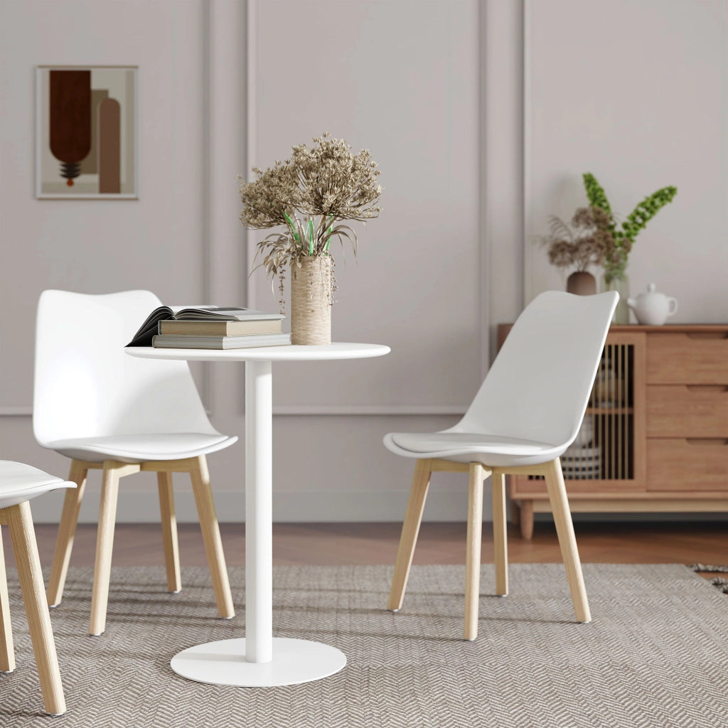 Tavolo da Pranzo Rotondo per 2 Persone Ø60x72 cm in Acciaio Bianco