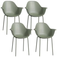 Set 4 Sedie da Giardino con Piedini Antiscivolo, in PP e Acciaio, 59x55x84 cm, Verde