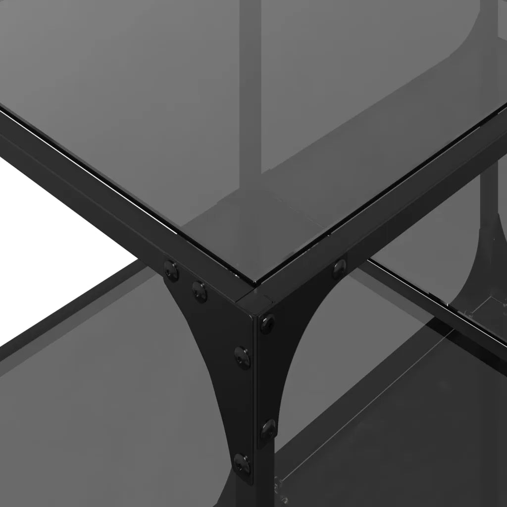 Tavolino con Piano in Vetro-Tavolino da soggiorno-Tavolo Nero 78,5x40x40 cm Acciaio 746787