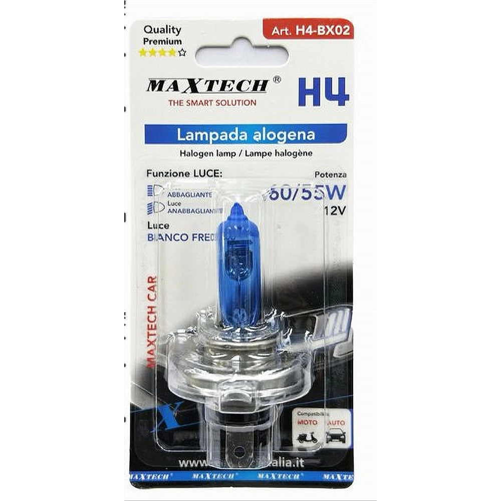 Trade Shop - Lampadina Lampada H4 Alogena Per Moto Auto 60/55w 12v Luce Bianco Freddo H4-bx02 -