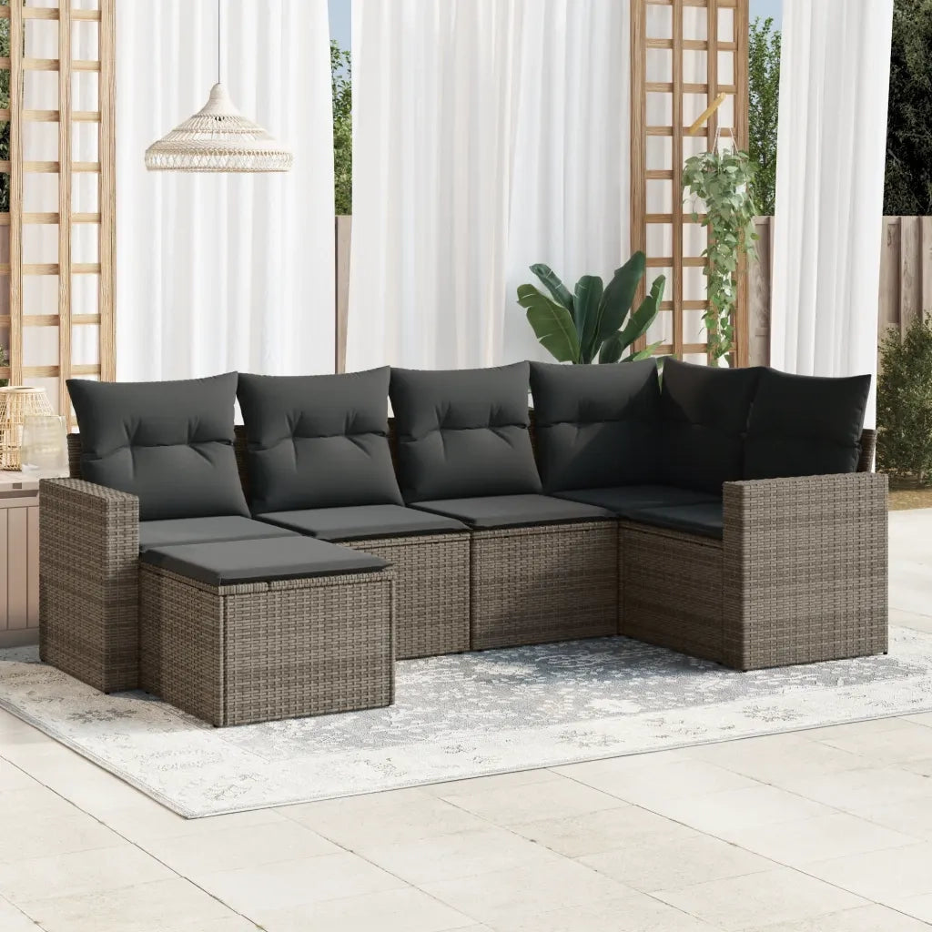 Set Divano da Giardino 6 pz con Cuscini Grigio in Polyrattan 3219250