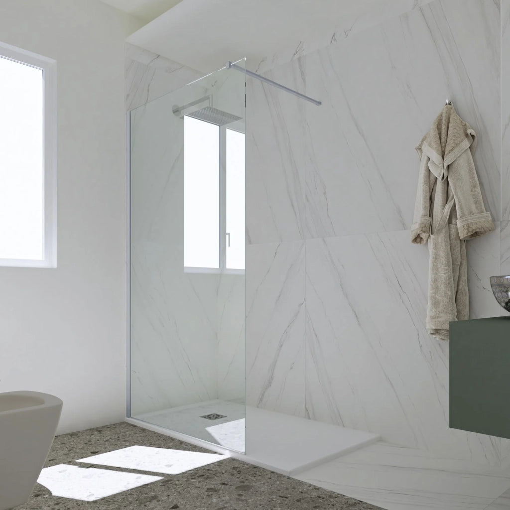 Parete doccia Walk-in da 90 CM H 200 Vetro Trasparente Profilo Silver in pvc mod. Kolors