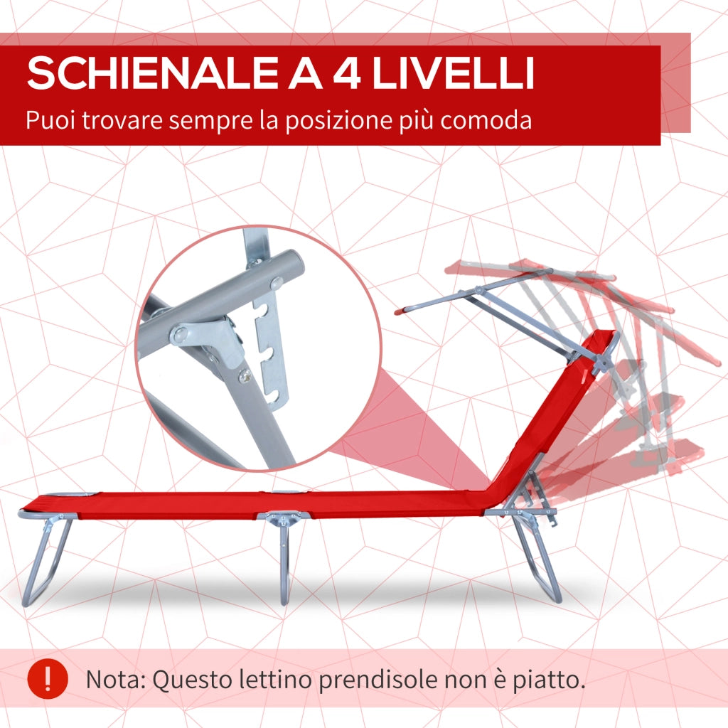 Sdraio da Giardino Pieghevole con Tettuccio Regolabile e Schienale Reclinabile a 4 Livelli, Rosso