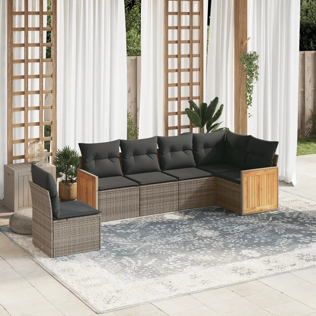 Set Divano da Giardino 6 pz con Cuscini Grigio in Polyrattan 3227698