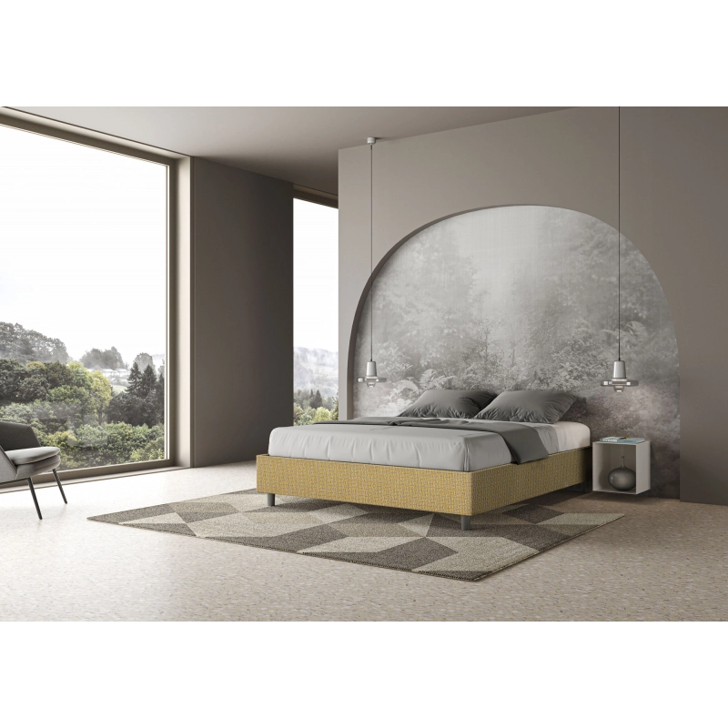 Letto Sommier imbottito Matrimoniale 160x210 cm tessuto Labirinto Azelia - Contenitore,Giallo