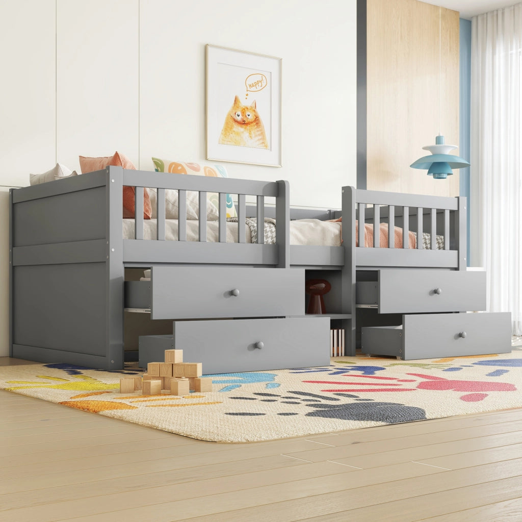 Letto semialto per bambini 90x200 cm con 4 cassetti grigio