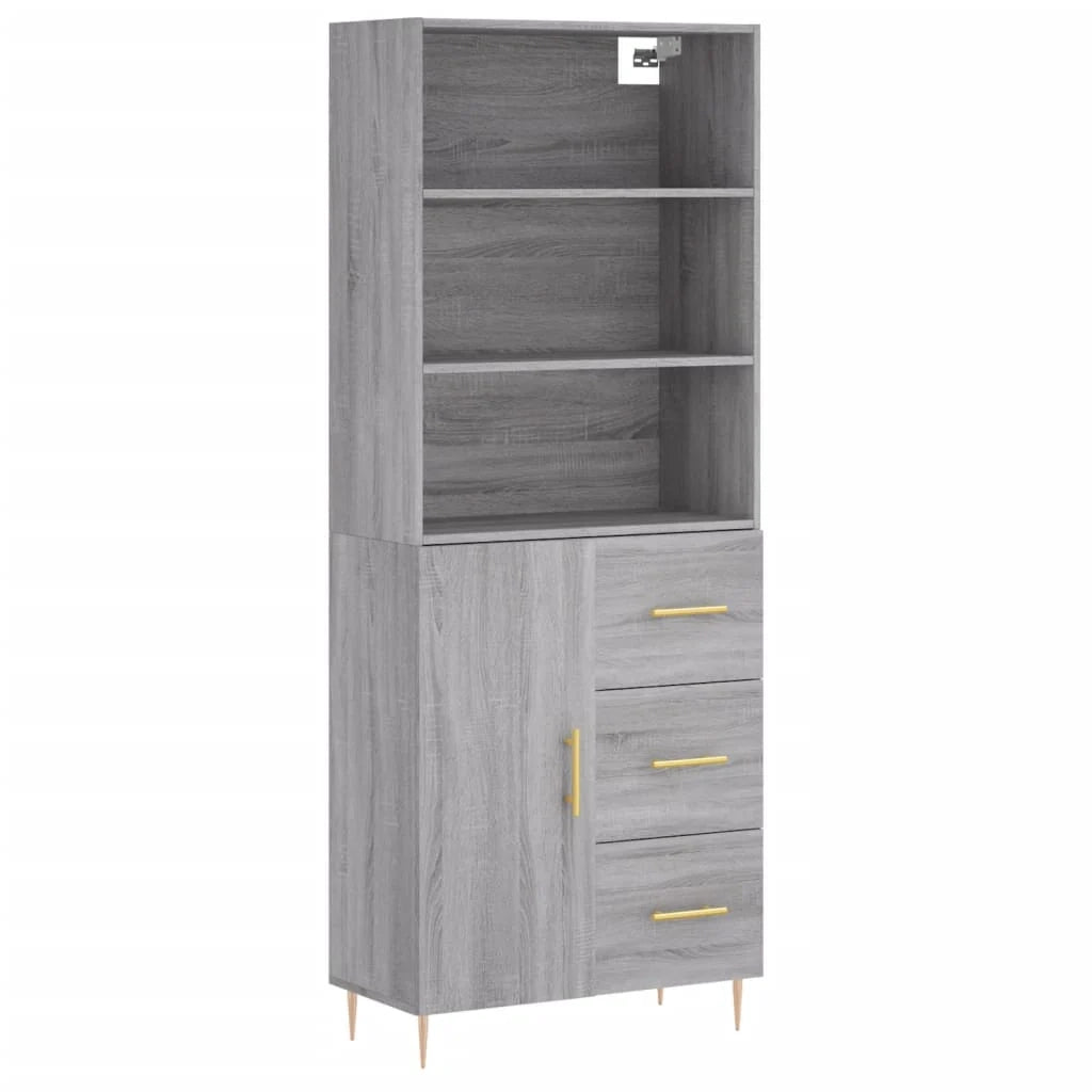 Buffet credenza cassettiera armadio mobile contenitore organizer cucina soggiorno salotto rovere Sonoma alto 69,5 x 34 x 180 cm legno ingegnerizzato grigio 02_0035603