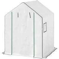 Serra da Esterno con 6 Ripiani Porta Avvolgibile Copertura in PE e Telaio in Acciaio 140x143x190 cm Bianco