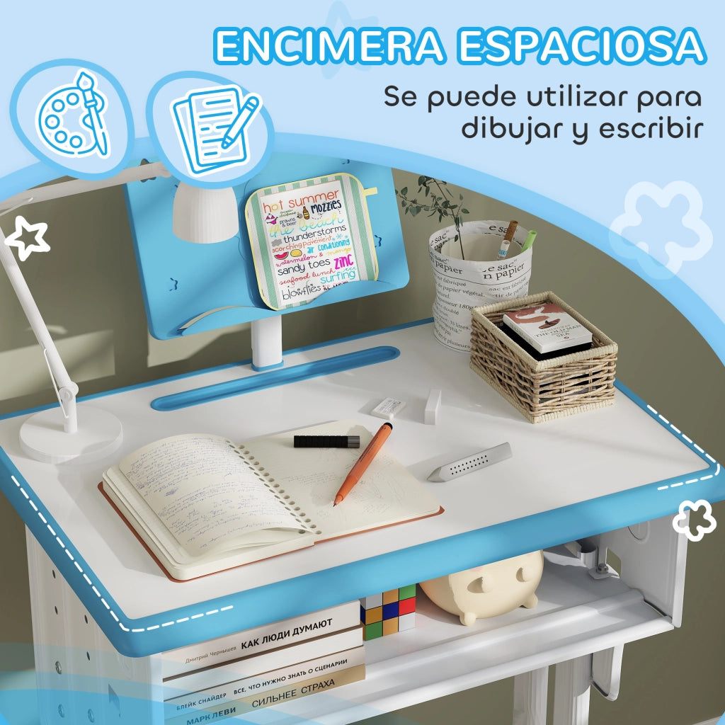 Scrivania per Bambini con Sedia Regolabile ¨C zephmum ¨C Blu 60x45x90-102 cm