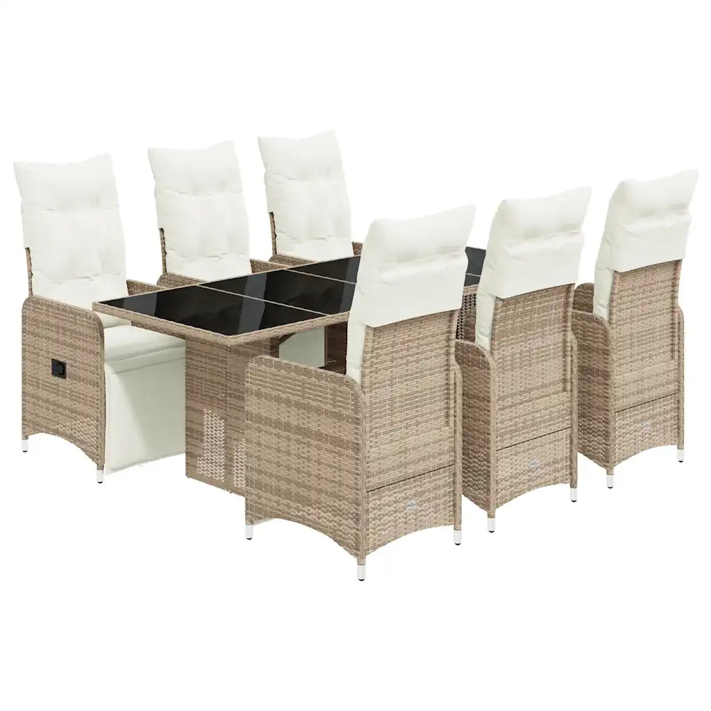 Set BistrÃ² da Giardino 7 pz con Cuscini in Polyrattan Marrone