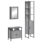 Set Mobili da Bagno | Armadio da bagno 3 pz Grigio Sonoma in Legno Multistrato