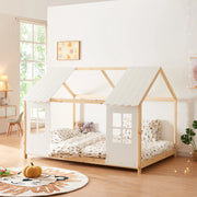 Letto Tostedt per Cameretta a Forma di Casetta Semiaperta 140 x 200 cm Naturale / Bianco [en.casa]