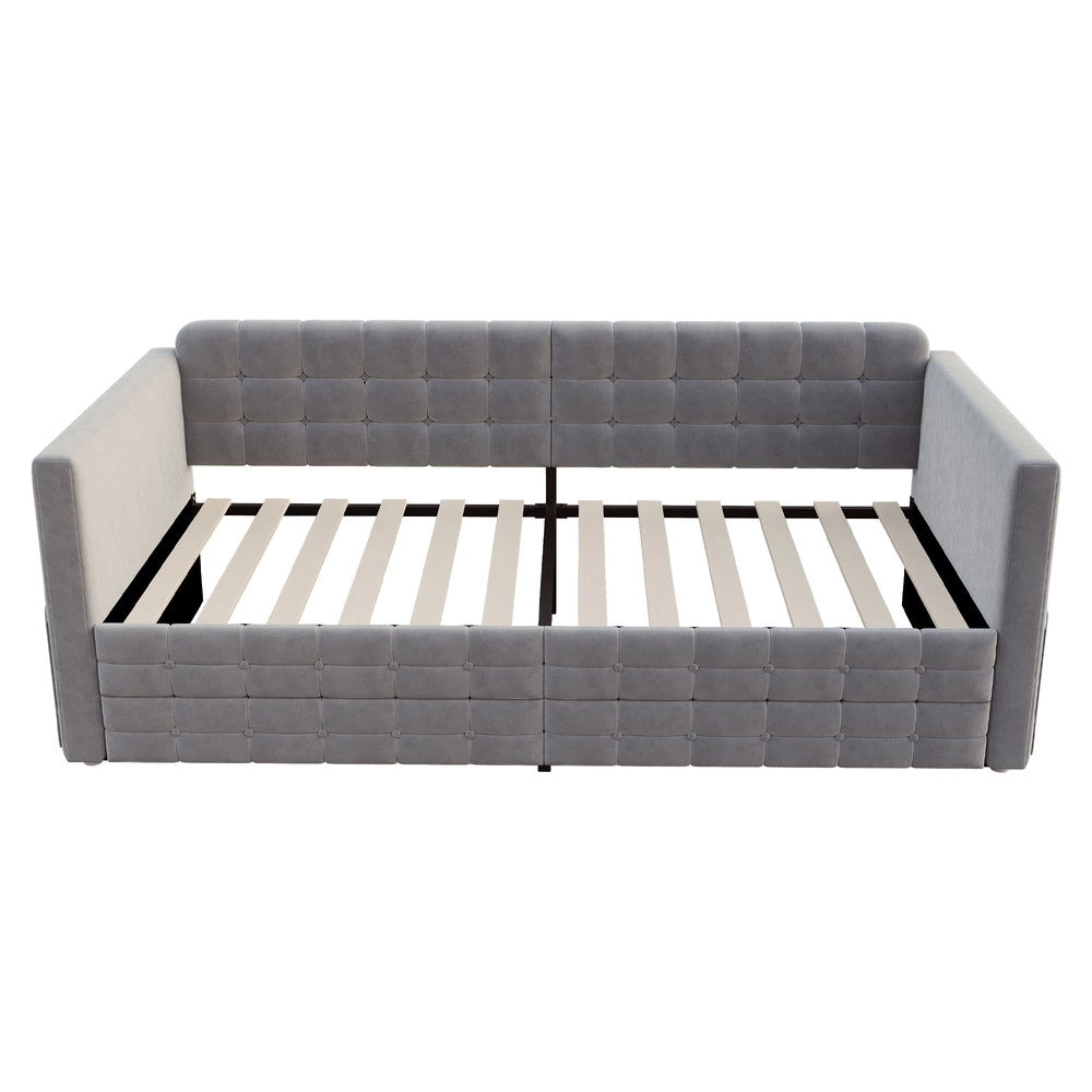 Letto Singolo Imbottito con Cassetti ¨C MINIMAL ¨C Velluto Grigio 90x190