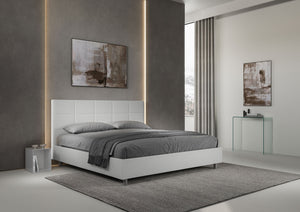 Letto Matrimoniale King Size 200x200 cm Senza Rete Imbottito in Similpelle Mika Bianco
